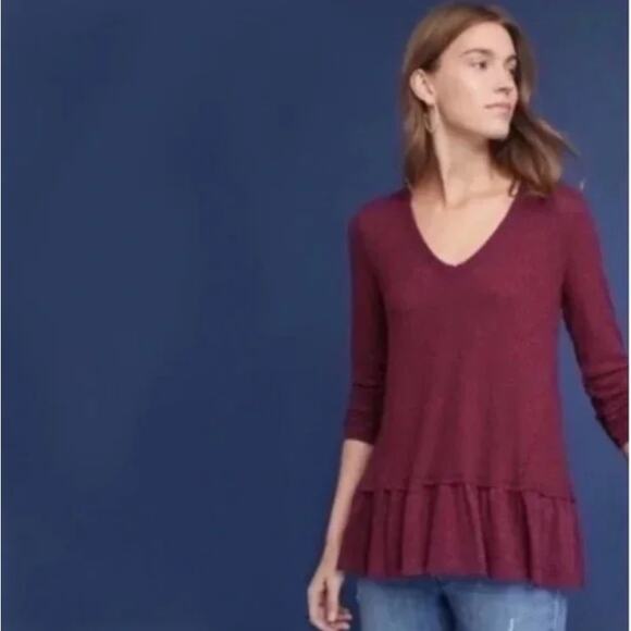 Eri + Ali Anthropologie NWT Tallie Distressed Peplum Thermal Top Womens Size L - Picture 2 of 11